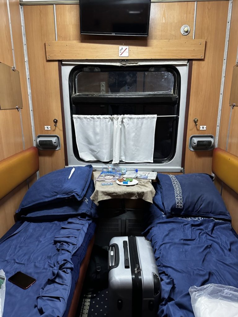 The interior of an old, Soviet era train in Uzbekistan