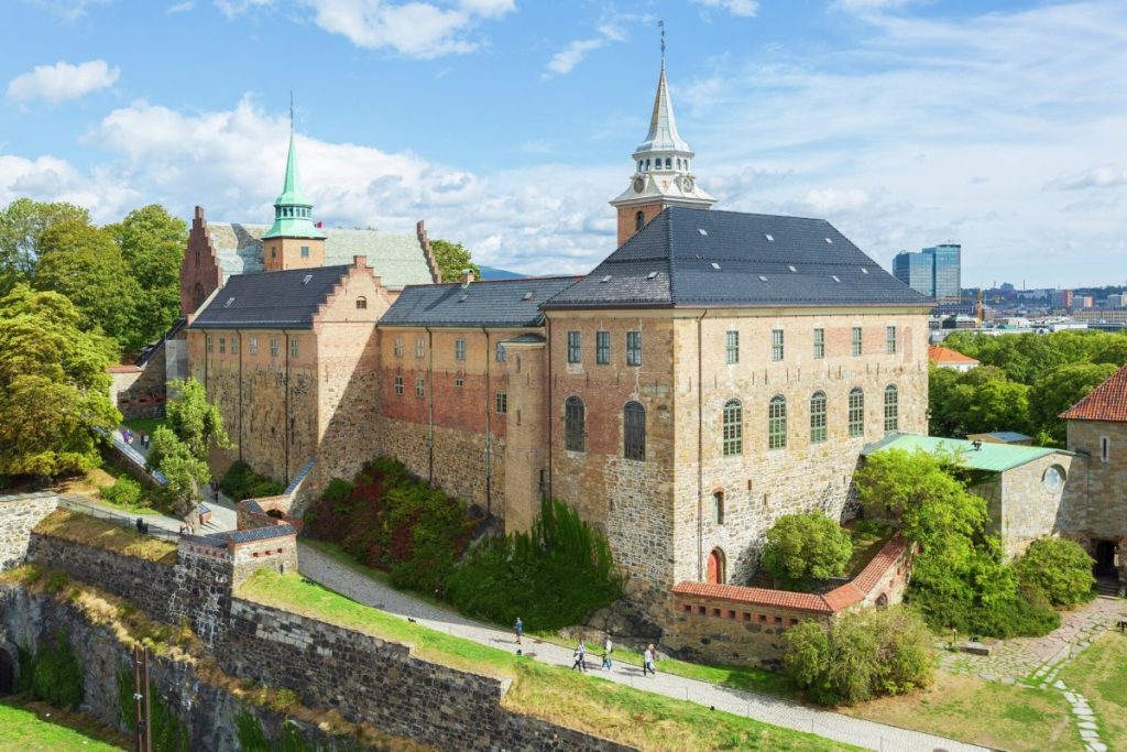 the historic Akershus Fortress, a medieval fortress overlooking Oslo's harbor