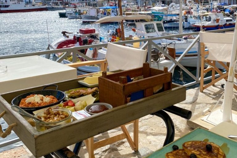 The lovely breakfast at Papagalos, Hydra
