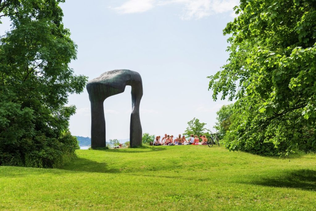 A park with a massive statue in the Bygdøy Peninsula