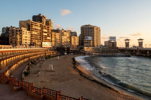 The beautiful beachside of Alexandria, Egypt in the golden hour