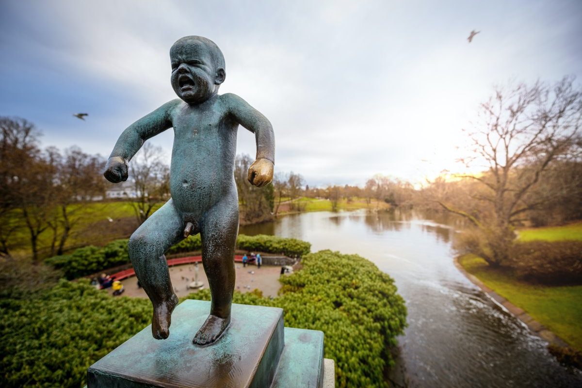 A crying baby statue in the Vigeland Park
