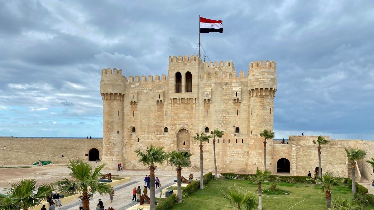The Medieval Citadel of Qaitbay with the egyptian flag on top
