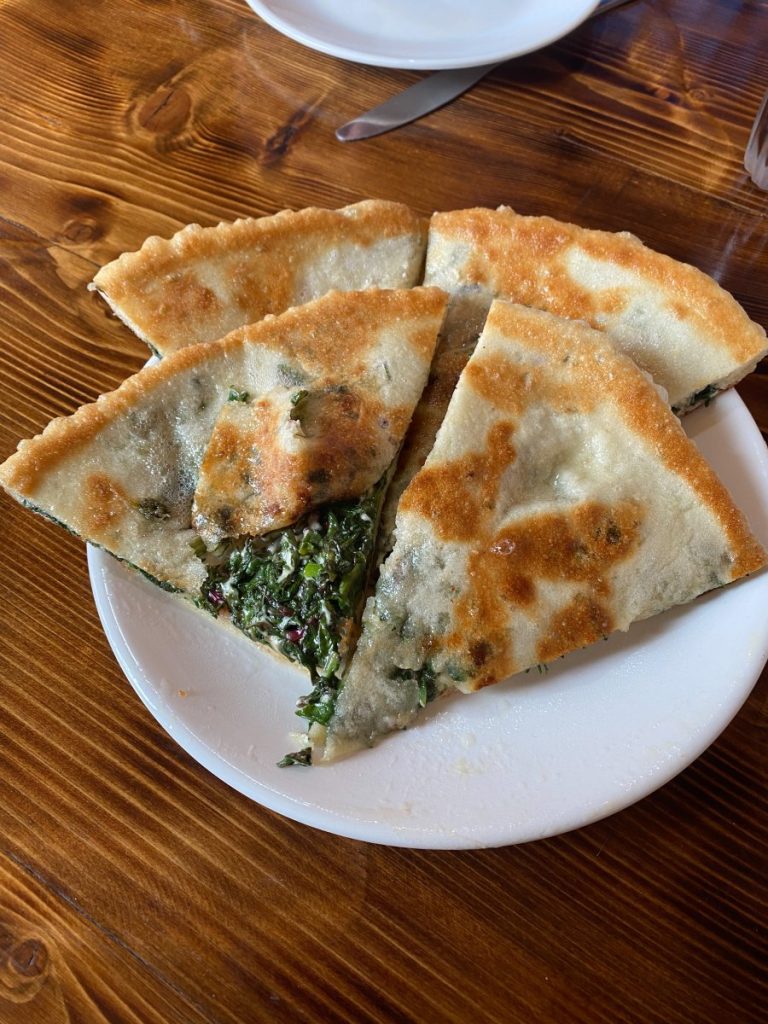 Mkhlovani, a pie filled with herbs, aVegetarian Georgian Food staple