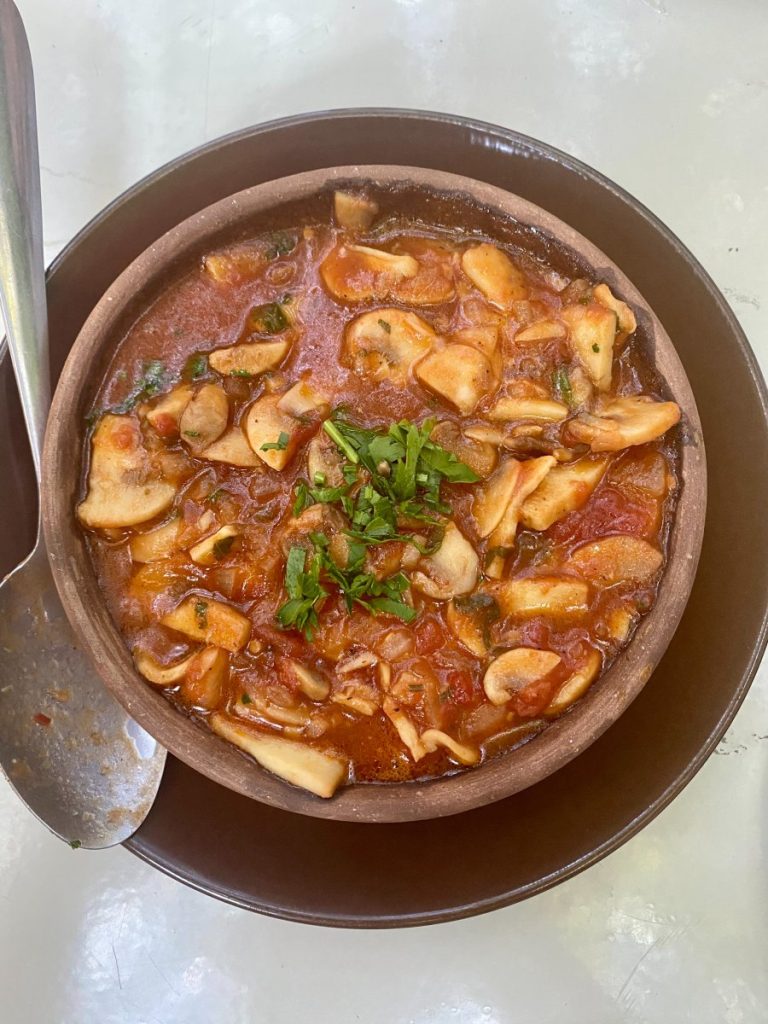 Chakapuli, a beloved Georgian stew traditionally made with meat, gets a vegetarian twist with mushrooms as the main ingredient.