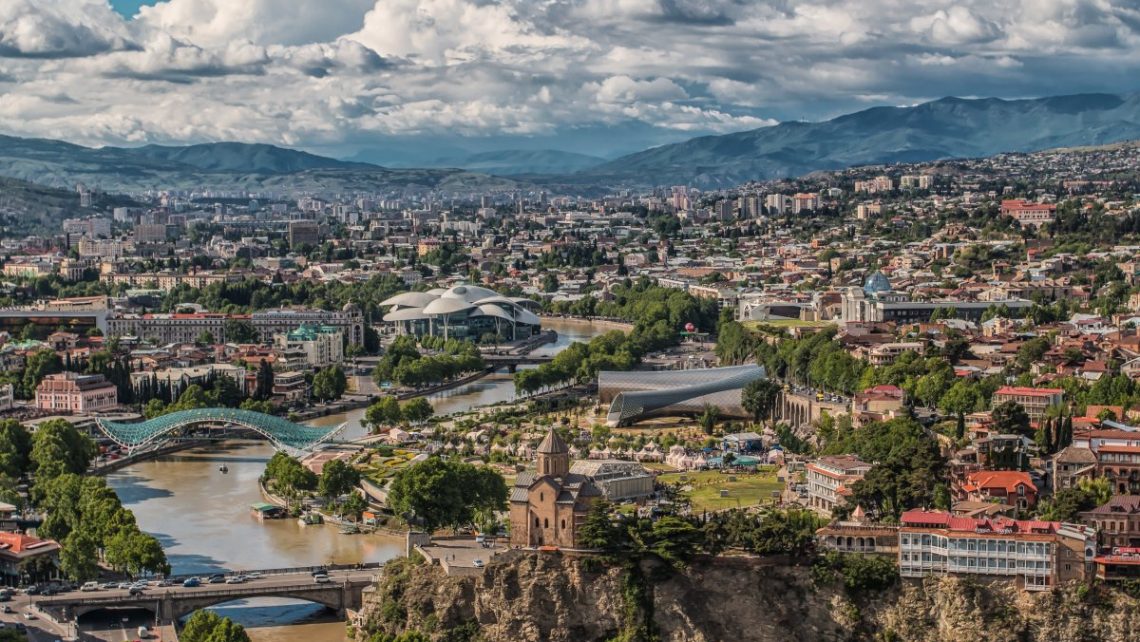 The aerial views of the old town of Tbilisi, showing many of the city's most important landmarks