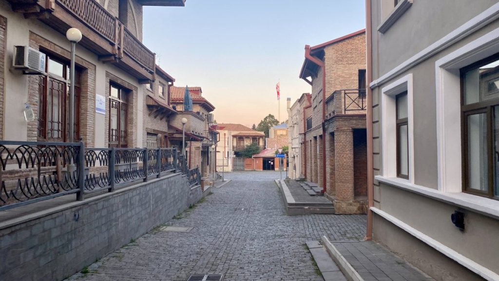 A narrow cobblestone street in the Gori city centre.