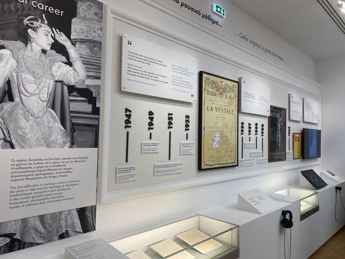 A display of artifacts used by Maria Callas, as found in her museum