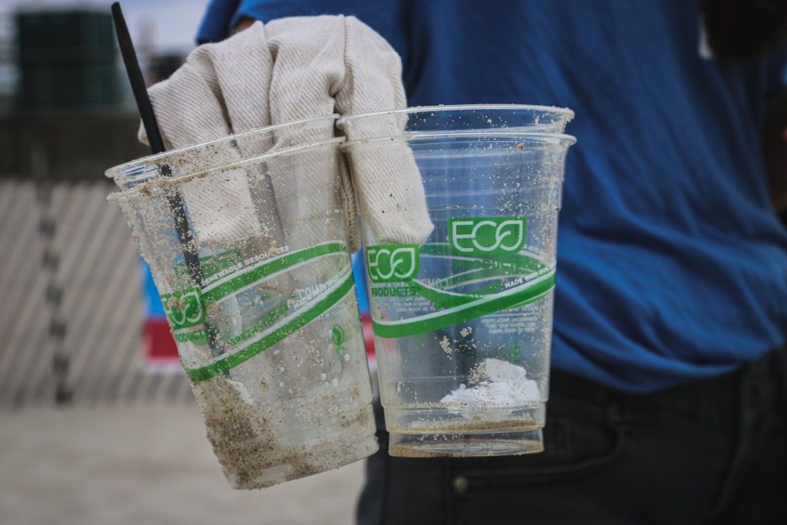 Two eco-friendly cups found thrown as trash