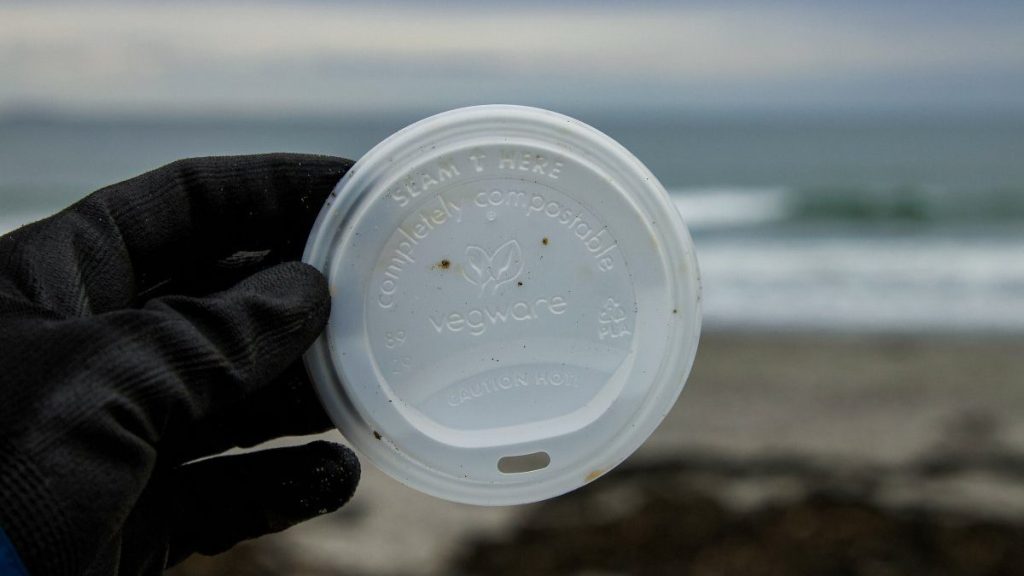 A plastic cup found in the beach
