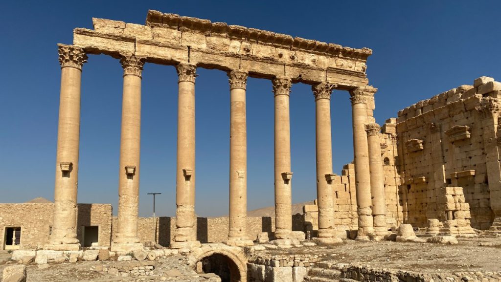 The ruins of the old city of Palmyra, Syria. A line of colums