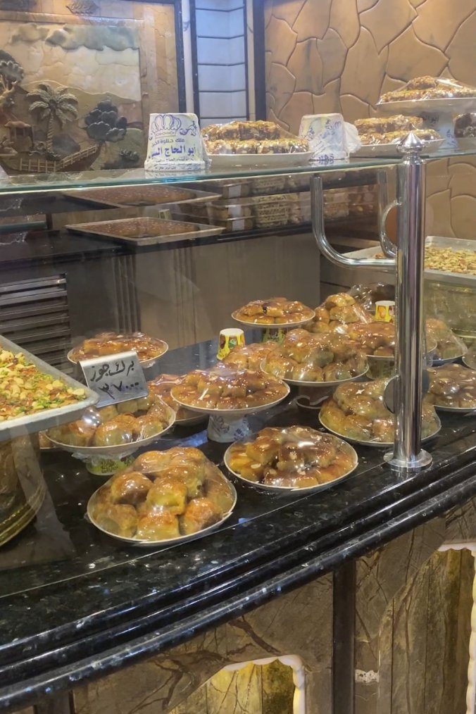 the display of the store where we got amazing syrian sweets, some of the best I've ever had! 