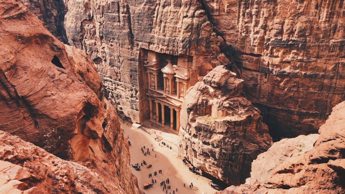 The treasury in Petra frtom up above