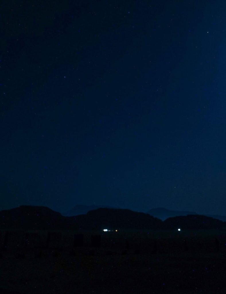 The amazing nighttime sky views in Wadi Rum, Jordan