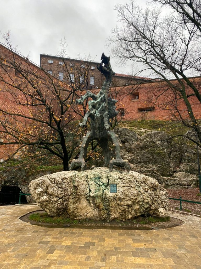 The Dragon statue located near the Wawel Castle in Krakow. It spits fire every few minutes.