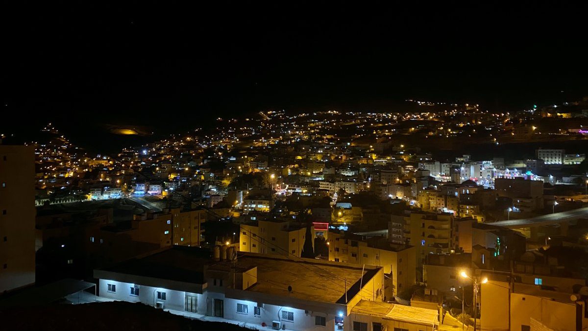A night view of the city of Wadi Musa, near petra
