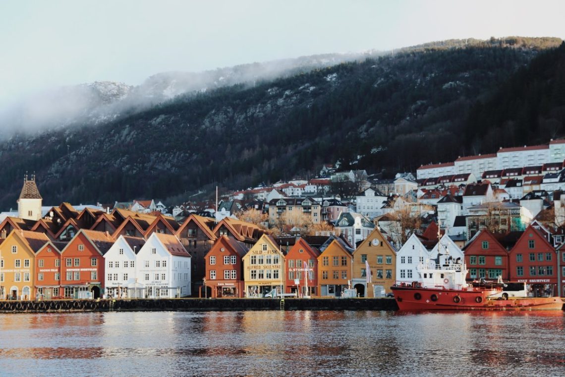 Far views from Bryggen. One of the most iconic things to see during your Bergen trip. It consists of many colorful buildings one next to another