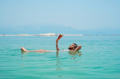 A person floating in the Dead Sea, Jordan