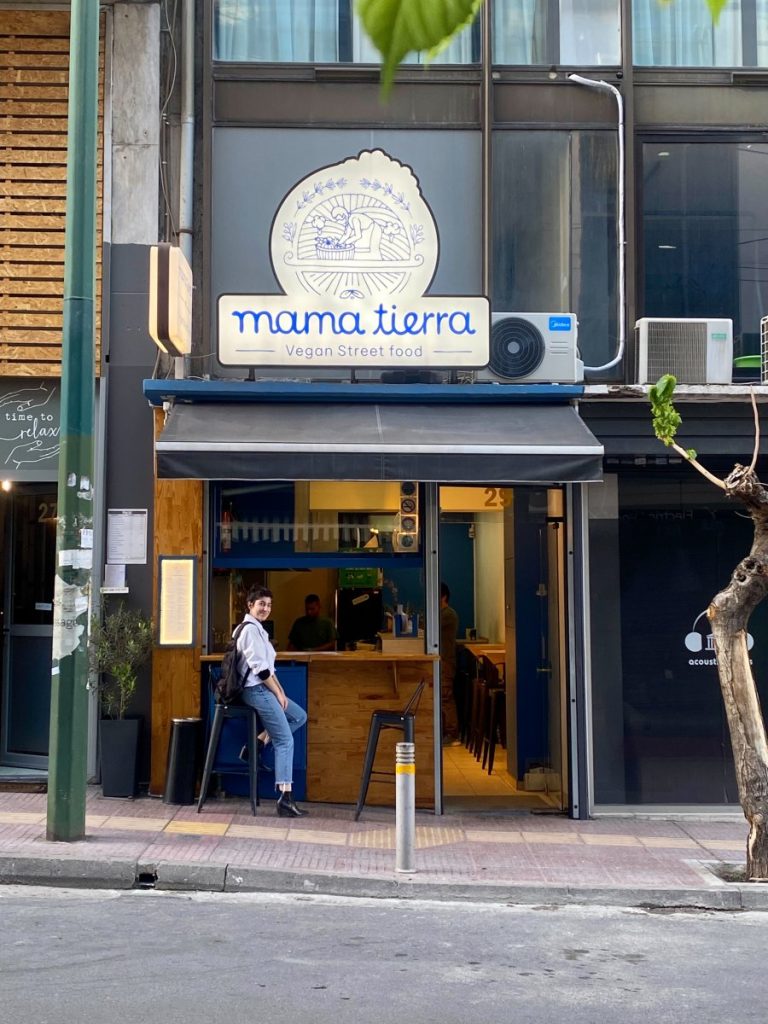 The outside of Mama Tierra Acropolis, one of the most famous vegan spots in Athens