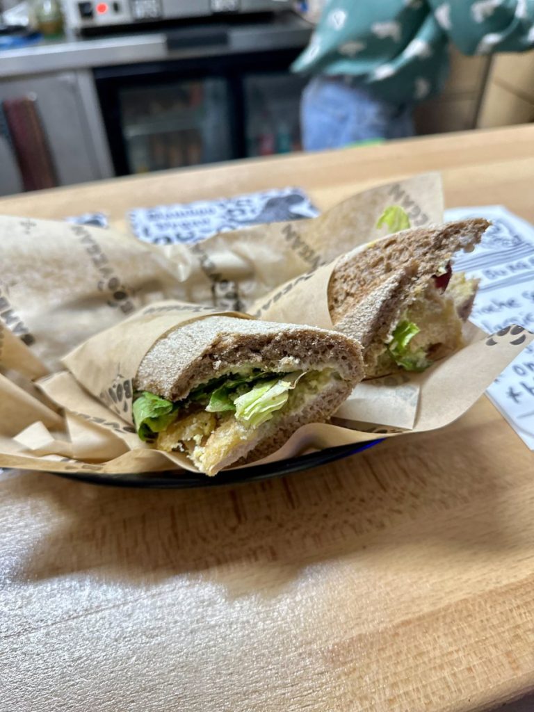 “No-Chick’n Nugget” sandwich from Bamboo Vegan