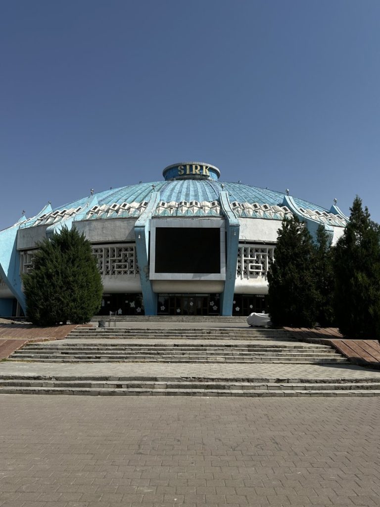 The outside of Chorsu Bazaar in Tashkent, Uzbekistan