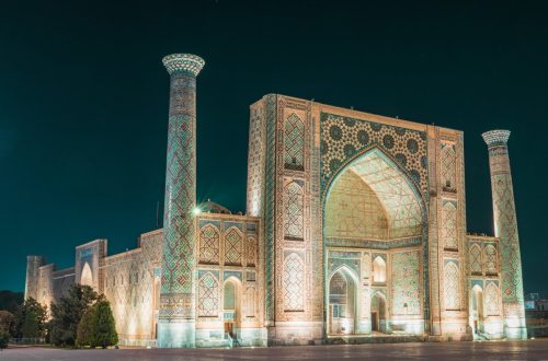 The beautiful night view of the registan square in Samarkand, Uzbekistan