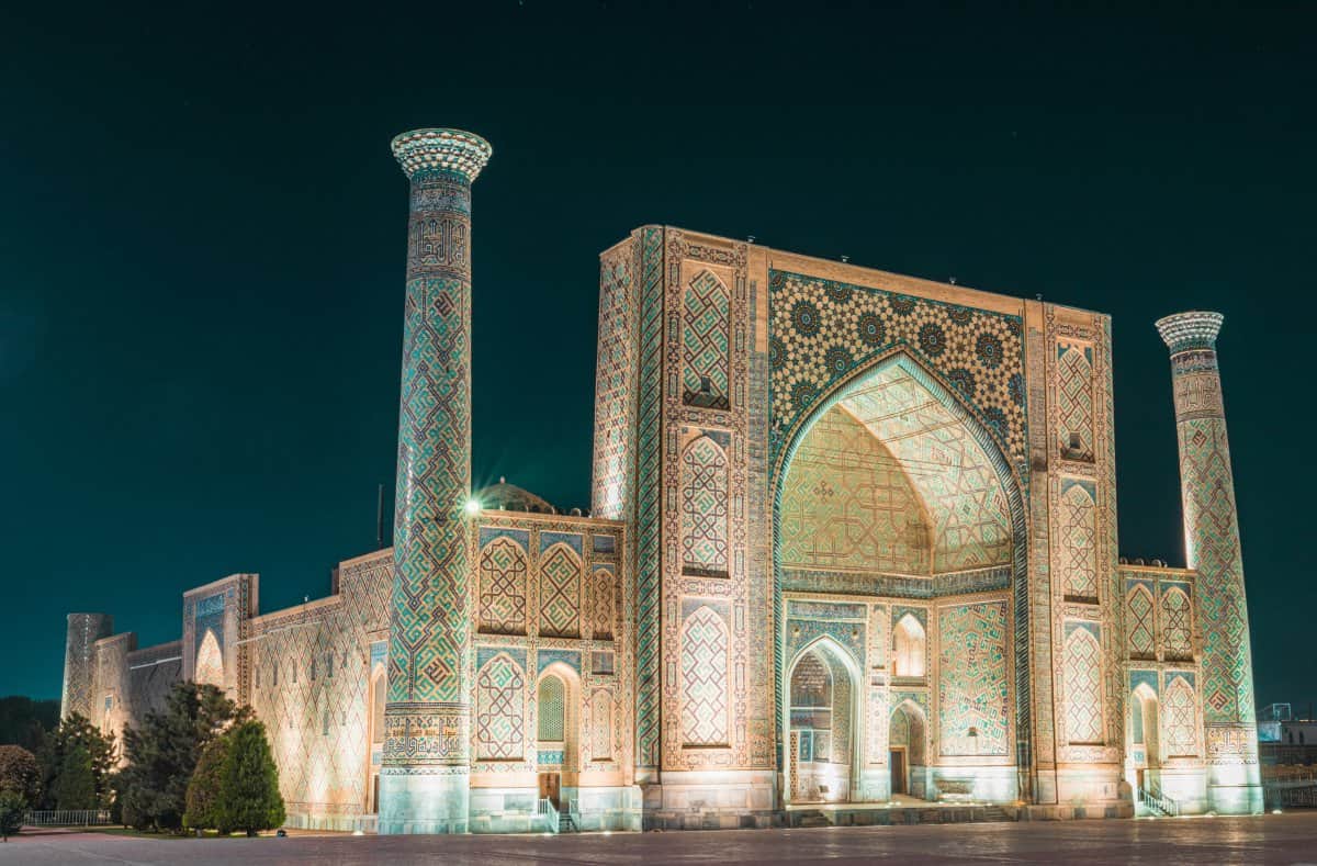 The beautiful night view of the registan square in Samarkand, Uzbekistan