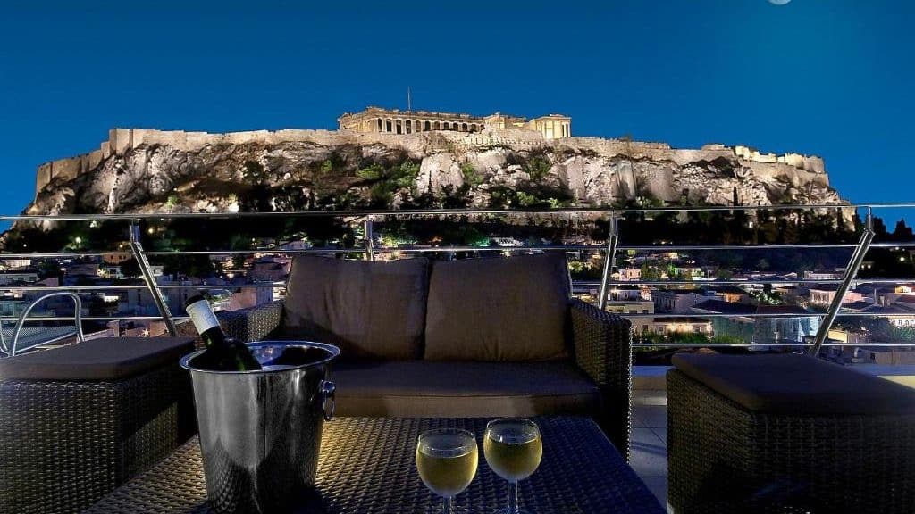 Acropolis views from the restaurant of Plaka Hotel