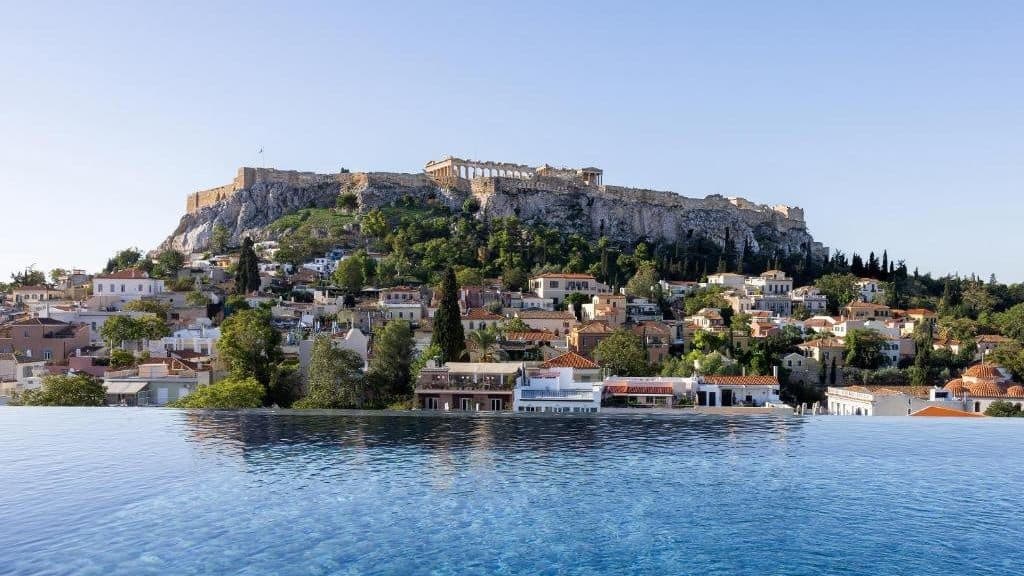 Morning Acropolis views from the pool of The Dolli hotel 