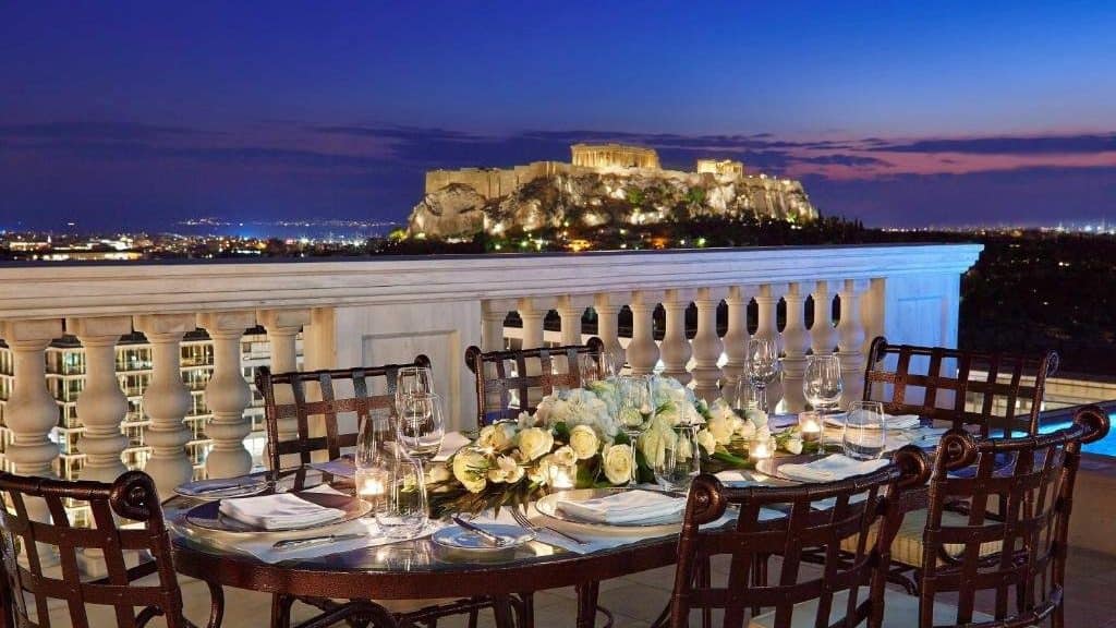 Acropolis views from the restaurant of hotel Grande Bretagne in Athens, Greece