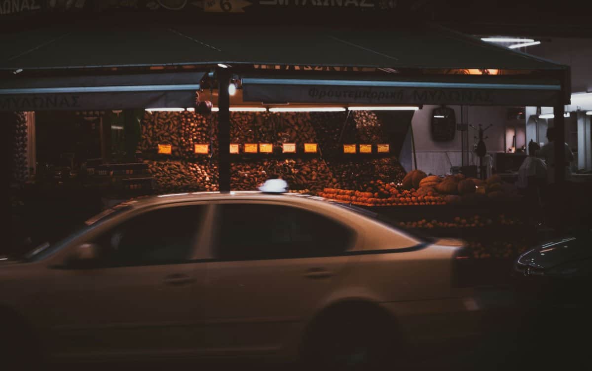 A taxi driving in Athens