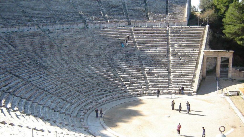 The historic amphitheater of Epidaurus with tiered stone seating