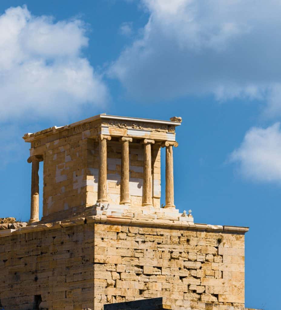 Afternoon photo of the temple of Athens Nike, one of the most unique features to spot when visiting the Acropolis in Athens