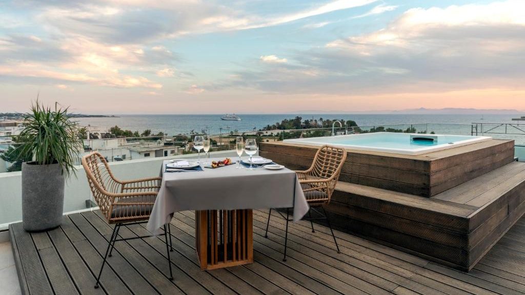A balcony with a private pool at Glyfada Riviera hotel